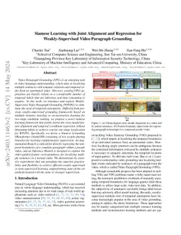 Siamese Learning with Joint Alignment and Regression for
  Weakly-Supervised Video Paragraph Grounding