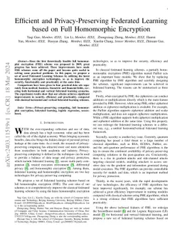 Efficient and Privacy-Preserving Federated Learning based on Full
  Homomorphic Encryption