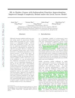 RL in Markov Games with Independent Function Approximation: Improved
  Sample Complexity Bound under the Local Access Model