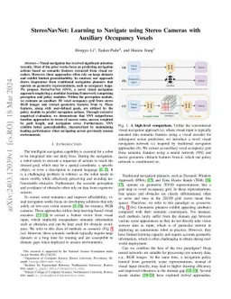 StereoNavNet: Learning to Navigate using Stereo Cameras with Auxiliary
  Occupancy Voxels