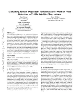 Evaluating Terrain-Dependent Performance for Martian Frost Detection in
  Visible Satellite Observations