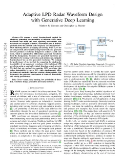 Adaptive LPD Radar Waveform Design with Generative Deep Learning