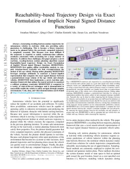 Reachability-based Trajectory Design via Exact Formulation of Implicit
  Neural Signed Distance Functions