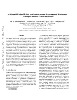 Multimodal Fusion Method with Spatiotemporal Sequences and Relationship
  Learning for Valence-Arousal Estimation