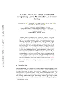 M2DA: Multi-Modal Fusion Transformer Incorporating Driver Attention for
  Autonomous Driving