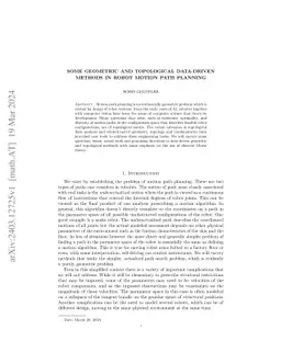 Some geometric and topological data-driven methods in robot motion path
  planning