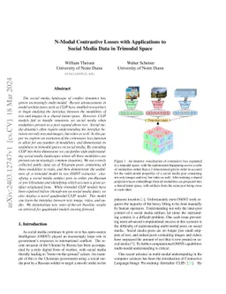 N-Modal Contrastive Losses with Applications to Social Media Data in
  Trimodal Space