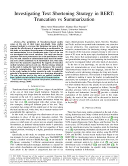 Investigating Text Shortening Strategy in BERT: Truncation vs
  Summarization