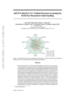 mPLUG-DocOwl 1.5: Unified Structure Learning for OCR-free Document
  Understanding