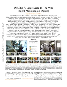 DROID: A Large-Scale In-The-Wild Robot Manipulation Dataset