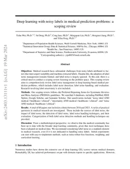 Deep learning with noisy labels in medical prediction problems: a
  scoping review
