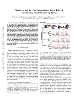Meta-Learning for Fast Adaptation in Intent Inferral on a Robotic Hand Orthosis for Stroke