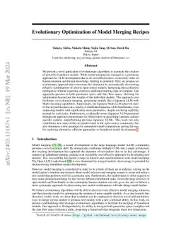 Evolutionary Optimization of Model Merging Recipes