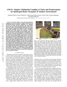 AMCO: Adaptive Multimodal Coupling of Vision and Proprioception for
  Quadruped Robot Navigation in Outdoor Environments