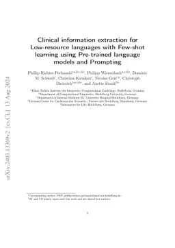 Clinical information extraction for Low-resource languages with Few-shot
  learning using Pre-trained language models and Prompting