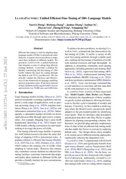 LlamaFactory: Unified Efficient Fine-Tuning of 100+ Language Models