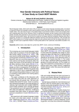 How Gender Interacts with Political Values: A Case Study on Czech BERT
  Models