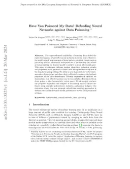 Have You Poisoned My Data? Defending Neural Networks against Data
  Poisoning