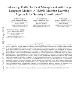 Enhancing Traffic Incident Management with Large Language Models: A
  Hybrid Machine Learning Approach for Severity Classification