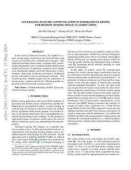 Leveraging feature communication in federated learning for remote
  sensing image classification