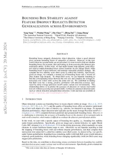 Bounding Box Stability against Feature Dropout Reflects Detector
  Generalization across Environments