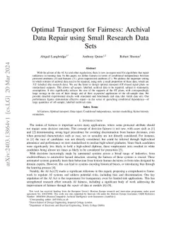Optimal Transport for Fairness: Archival Data Repair using Small
  Research Data Sets