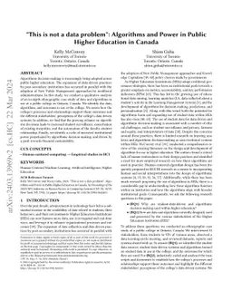 "This is not a data problem": Algorithms and Power in Public Higher
  Education in Canada