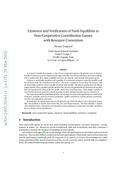 Existence and Verification of Nash Equilibria in Non-Cooperative
  Contribution Games with Resource Contention