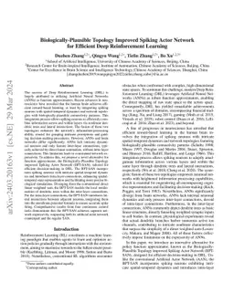 Biologically-Plausible Topology Improved Spiking Actor Network for
  Efficient Deep Reinforcement Learning
