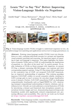 Learn "No" to Say "Yes" Better: Improving Vision-Language Models via
  Negations