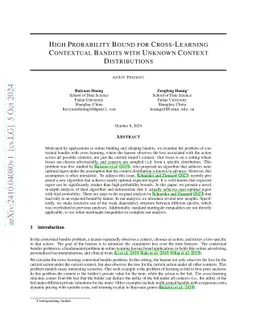 High Probability Bound for Cross-Learning Contextual Bandits with Unknown Context Distributions