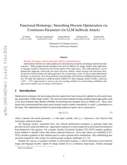 Functional Homotopy: Smoothing Discrete Optimization via Continuous Parameters for LLM Jailbreak Attacks