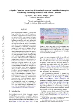 Adaptive Question Answering: Enhancing Language Model Proficiency for
  Addressing Knowledge Conflicts with Source Citations