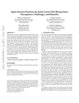 Open Science Practices by Early Career HCI Researchers: Perceptions,
  Challenges, and Benefits
