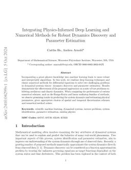Integrating Physics-Informed Deep Learning and Numerical Methods for
  Robust Dynamics Discovery and Parameter Estimation