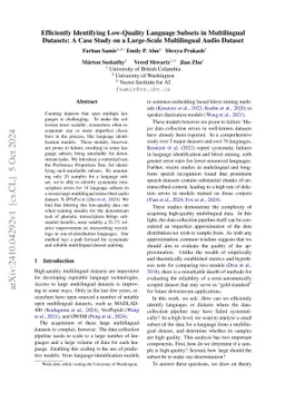 Efficiently Identifying Low-Quality Language Subsets in Multilingual
  Datasets: A Case Study on a Large-Scale Multilingual Audio Dataset