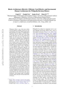 Blocks Architecture (BloArk): Efficient, Cost-Effective, and Incremental
  Dataset Architecture for Wikipedia Revision History
