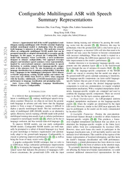 Configurable Multilingual ASR with Speech Summary Representations