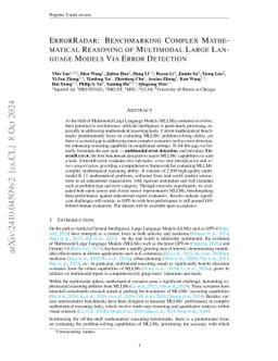 ErrorRadar: Benchmarking Complex Mathematical Reasoning of Multimodal
  Large Language Models Via Error Detection
