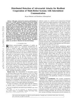 Distributed Detection of Adversarial Attacks for Resilient Cooperation
  of Multi-Robot Systems with Intermittent Communication
