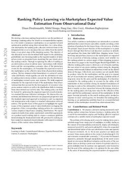 Ranking Policy Learning via Marketplace Expected Value Estimation From
  Observational Data