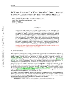 Is What You Ask For What You Get? Investigating Concept Associations in Text-to-Image Models