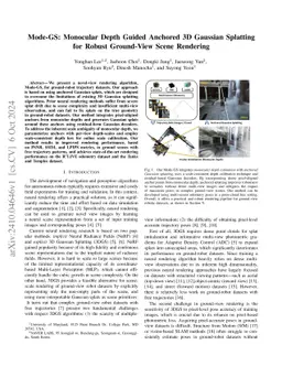 Mode-GS: Monocular Depth Guided Anchored 3D Gaussian Splatting for
  Robust Ground-View Scene Rendering