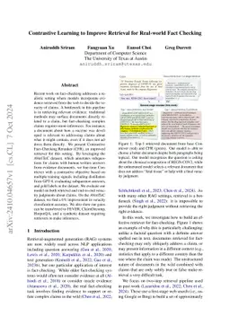 Contrastive Learning to Improve Retrieval for Real-world Fact Checking