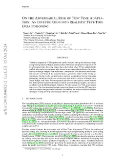 On the Adversarial Risk of Test Time Adaptation: An Investigation into Realistic Test-Time Data Poisoning