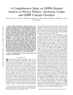 A Comprehensive Study on GDPR-Oriented Analysis of Privacy Policies:
  Taxonomy, Corpus and GDPR Concept Classifiers