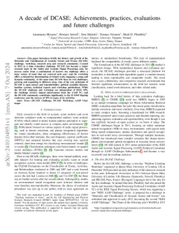 A decade of DCASE: Achievements, practices, evaluations and future
  challenges