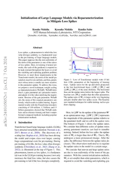 Initialization of Large Language Models via Reparameterization to
  Mitigate Loss Spikes