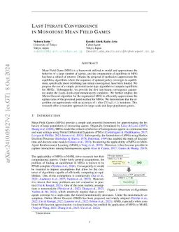 Last Iterate Convergence in Monotone Mean Field Games