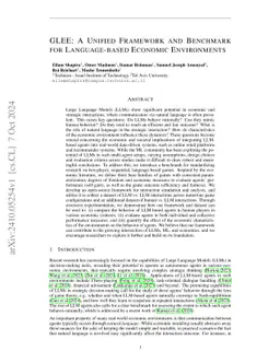 GLEE: A Unified Framework and Benchmark for Language-based Economic Environments